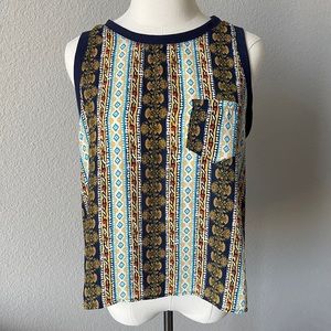 Lush Geometric Striped Print Sleeveless Blouse Top